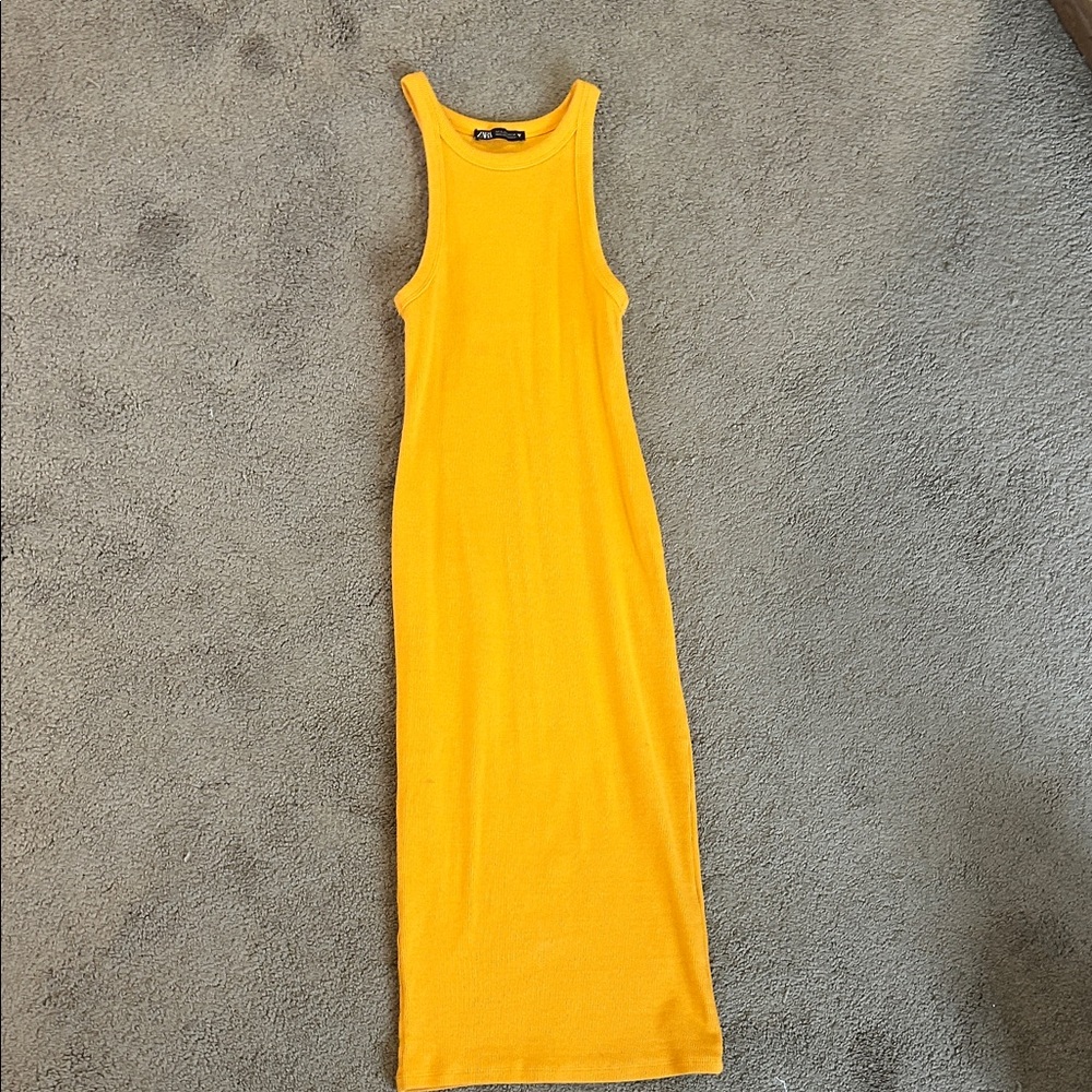 Zara Bright Yellow Ribbed Midi Dress